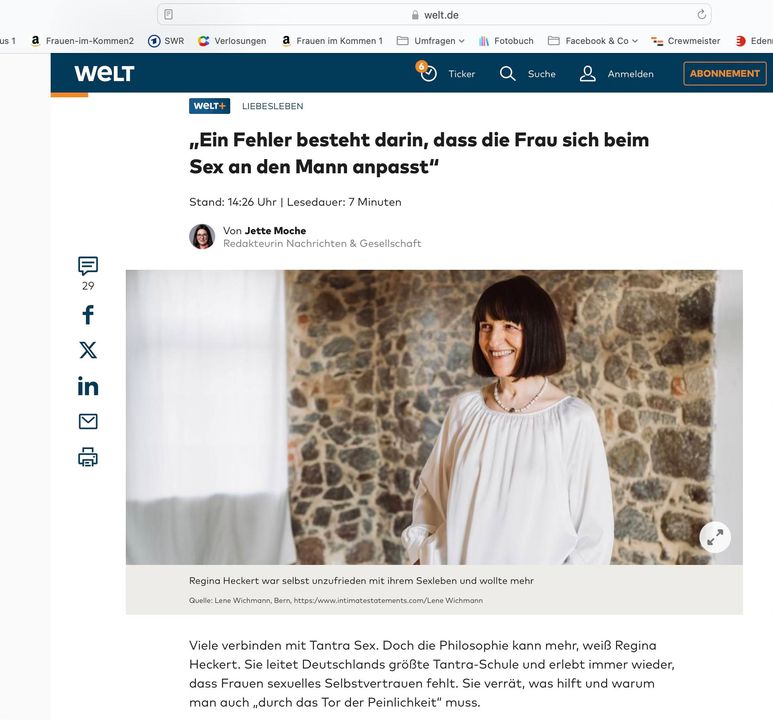 Heute ist ein Artikel über mich bei Welt Online. Es bleibt alles ..... - BeFree Liebesschule